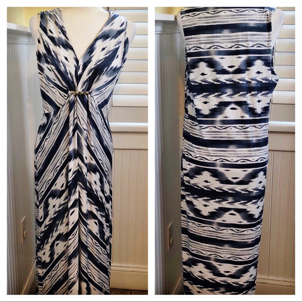 Ruby Rd Blue & White Sleeveless Maxi Dress Large